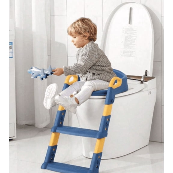 Potty Training Seat with Step Stool Ladder, Foldable Training Seat with Handles, Height Adjustable for Toddlers(Blue)