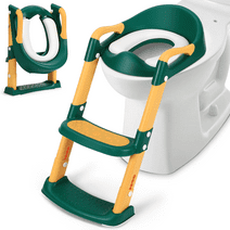 Potty Training Seat with Step Stool Ladder, Foldable Training Seat with Handles, Height Adjustable for Toddlers, for Girls & Boys, Green