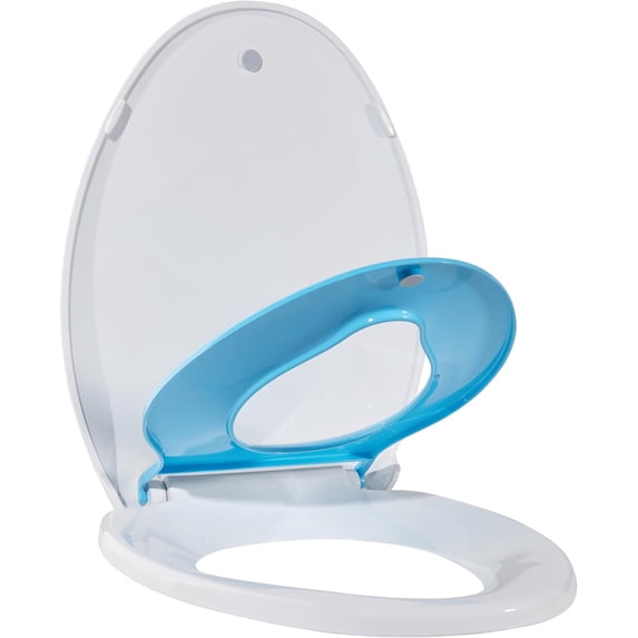 Potty Training Toilet Seat, 19" Elongated with Built-In Soft Quiet-Close Lid, Magnetic Blue Kids Seat and Non-Slip Design, Easy to Install and Clean