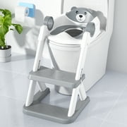 Potty Training Seat, Toddler Step Stool, 2 in 1 Potty Training Toilet for Kids, Baby Seat with Splash Guard and Anti-Slip Pad for Boys Girls Potty Training, Grey