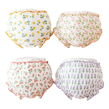 Potty Training Underwear for Girls 2-3 Years Kids Baby Underpants Cute Print Shorts Ruffled 4Pcs Comfortable Stretchy Breathable Lightweight Delicate Daily Training Pants