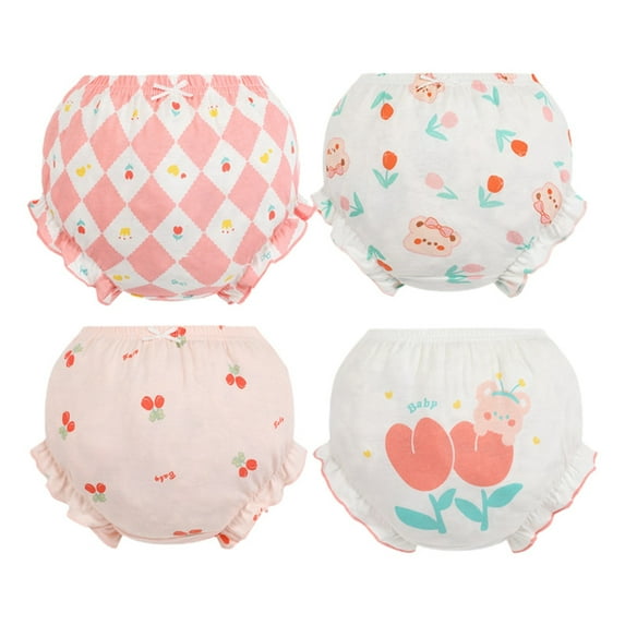 Girls' Underwear Toddler Undies Breathable Cartoon Briefs Shorts Pants Cotton Trunks 4Pcs Panties Girls Pink 6 Years-7 Years