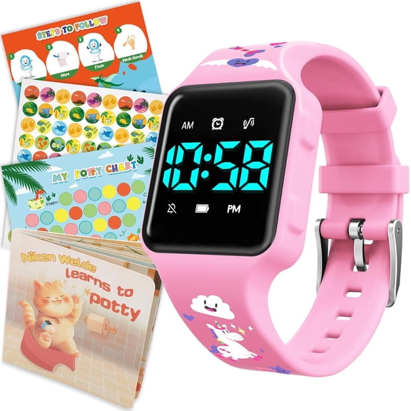 Potty Training Watch with Fun Board Book, Progress Chart & Reward Stickers,Potty Watches for Age2-5 with Fun Musical Reminder,Toilet Training Kit Gifts for Age2-5