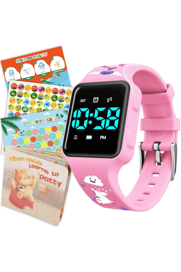 Potty Training Watch with Fun Board Book, Progress Chart & Reward Stickers,Potty Watches for Age2-5 with Fun Musical Reminder,Toilet Training Kit Gifts for Age2-5