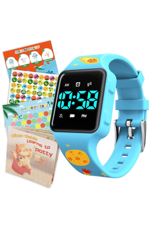 Potty Training Watch with Fun Board Book, Progress Chart & Reward Stickers,Potty Watches for Age2-5 with Fun Musical Reminder,Toilet Training Kit Gifts for Age2-5