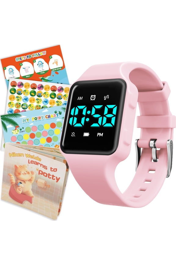 Potty Training Watch with Fun Board Book, Progress Chart & Reward Stickers,Potty Watches for Age2-5 with Fun Musical Reminder,Toilet Training Kit Gifts for Age2-5