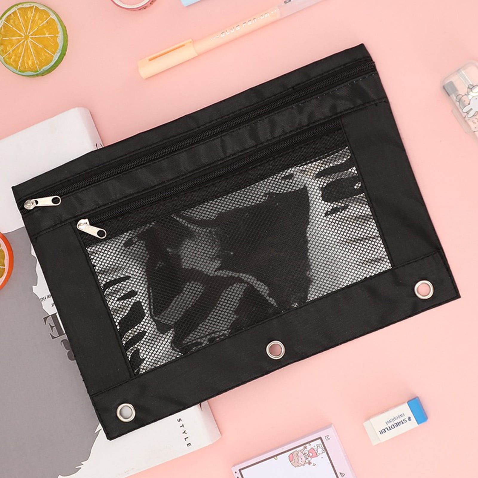 Pouch 2 Pack Pencil Pouch 3 Ring Fabric Pencil Pouches Black Pencil