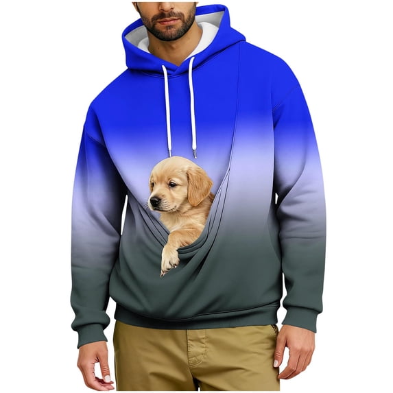 Pouch Hoodie Mens Winter Drawstring Oversized Kangaroo Pouch Hoodies Cozy Pet Carrier Sweatshirt with Pockets (Blue,XXXL)