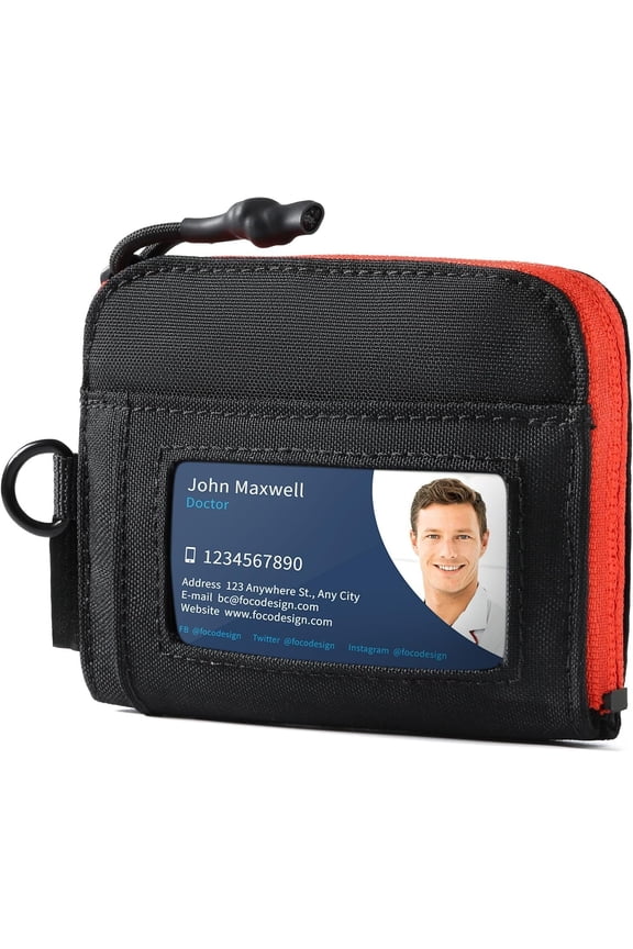 Pouch for Men & Women, RFID Blocking 500D NYLON Minimalist Wallet with Mesh Zipper Pocket, ID Window & Key Clip -- Compact EDC Change Purse for , & Cards