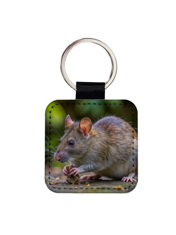 Pouch Rat Faux Leather Square Keychain