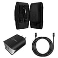 thumbnail image 1 of Pouch and Wall Charger Bundle for Alcatel TCL 30 XL: Vertical Rugged Nylon Belt Holster Case (Black) and UL Certified 18W Dual USB Port (Type-C & USB-A) Power Adapter, 1 of 9
