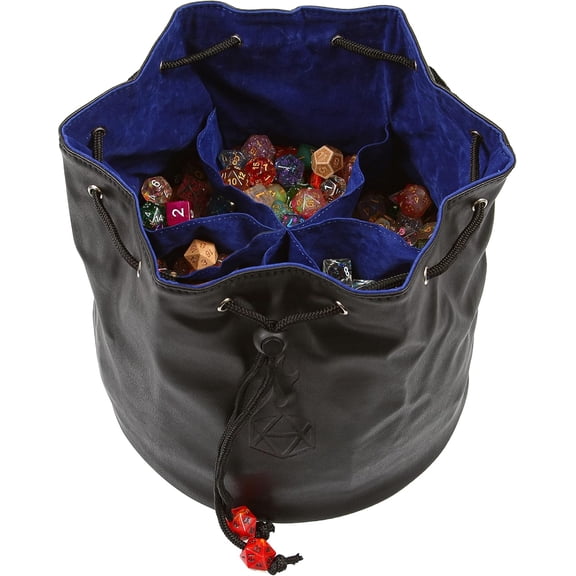 Pouch of The Endless Hoard Dice Bag - Holds Over 1,000 Polyhedral Dice - Dice Storage Bag with 7 Pockets - Perfect for Bulk Dice - Black/Blue