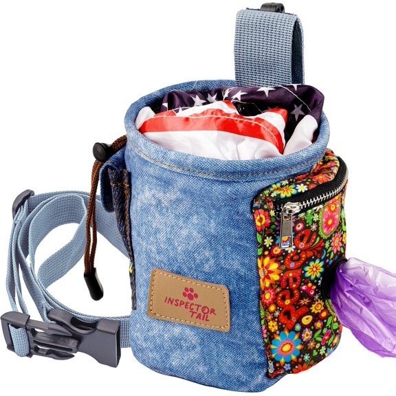 Pouch w Drawstring to Spills | 2 Cup Tote | Hands Free w 4 Ways to Wear Puppy Bag w Pockets for Snacks Poop Bags & Cards | Walking & Rewarding Holder