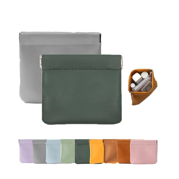 Pouchic - Personalized Snap Closure Leather Organizer Pouch,4.7*4.7in Auto Snap Closure Pocket Cosmetic Bag,No Zipper Self Closing Lambskin Makeup Pouch
