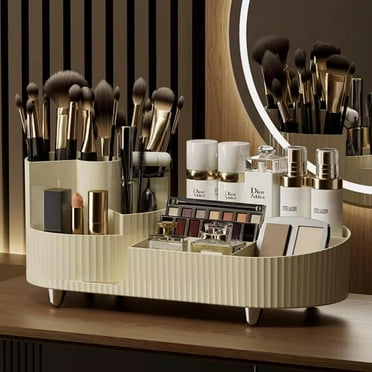 Pouecc 360 Rotating Makeup Organizer for Vanity Large Capacity Cosmetic Storage Case,Dresser Make Up Organizer Holder for Bedroom Bathroom and Countertop