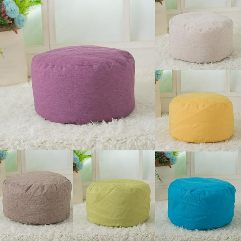 Pouf Cover Unstuffed Ottoman Footstool Foot Rest Round Pouf Ottoman Boho Soft Cotton Linen Pouf Poufs for Living Room Bedroom 16.5