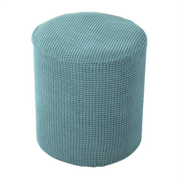 Pouf Cover with Elastic Textured Bottom Checked Machine Washable Fabric - Green