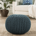 thumbnail image 1 of Pouf Hand Knitted Cotton Braid Cord Cable Ottoman - Foot Stool - Accent Seat Furniture Bean Bag - Living Room Kids - 19x19x21, 1 of 2