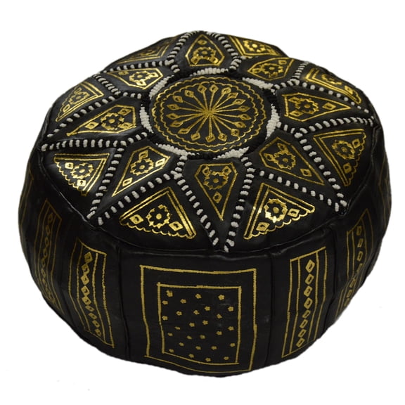Pouf Moroccan Hassock Pooff Leather Pouff Ottoman Footstool Medium Black