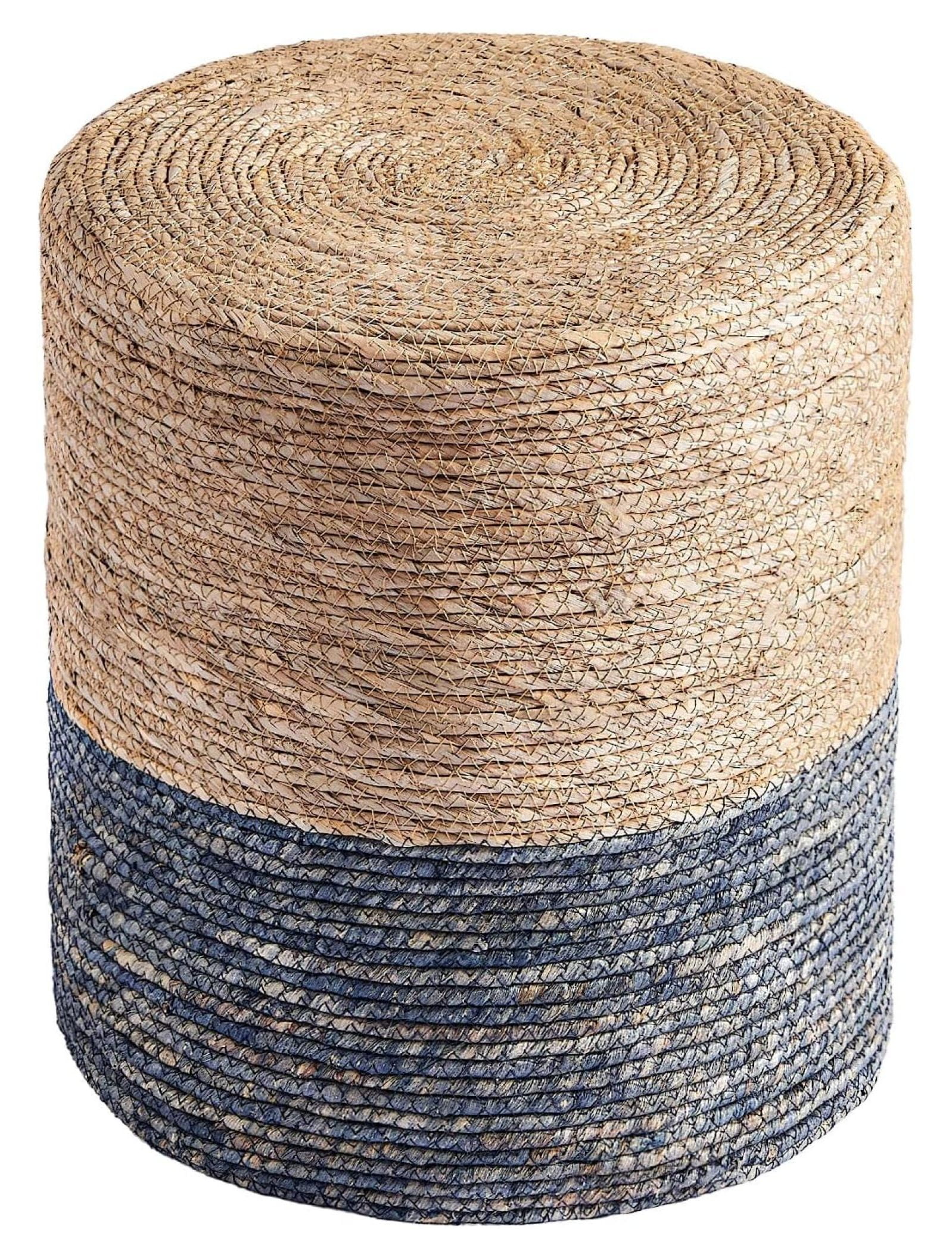 Boho Pouf Aus Seegras & Baumwolle – Rund, 50 Cm, Natürliches Beige