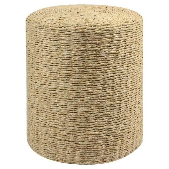 Pouf Ottoman, 100% Handwoven Seagrass Braided Pouffe, Boho Decor Floor Chair for Couch or Desk, Outdoor Ottomans for Garden, Round Footrest with Wood Frame, Home Decorative Seat for Balcony