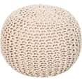 thumbnail image 1 of · REDEARTH · Round Pouf Ottoman - Cable Knitted Boho Poof - Home Décor Cord Pouffe Handmade Circular Footrest for Living Room - Bedroom - Kids Bedroom - 100% Cotton Pouf (19.5"x19.5"x14") - Ivory, 1 of 11