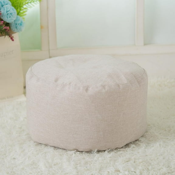 Pouf Ottoman Cover, 16.5"x12.5" Unstuffed Round Ottoman Seat Floor Bean Bag Chair Cover Foot Rest with Storage for Living Room, Bedroom, Office Cover ONLY (Beige)