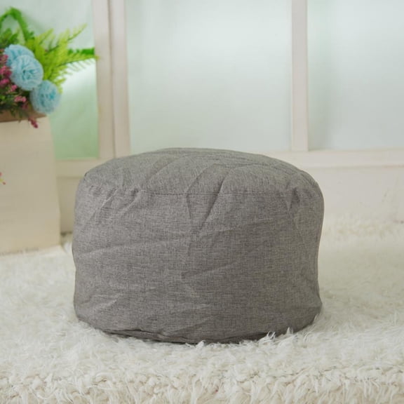 Pouf Ottoman Cover, 16.5"x12.5" Unstuffed Round Ottoman Seat Floor Bean Bag Chair Cover Foot Rest with Storage for Living Room, Bedroom, Office Cover ONLY (Dark Gray)