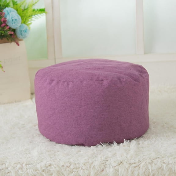Pouf Ottoman Cover, 16.5"x12.5" Unstuffed Round Ottoman Seat Floor Bean Bag Chair Cover Foot Rest with Storage for Living Room, Bedroom, Office Cover ONLY (Purple)
