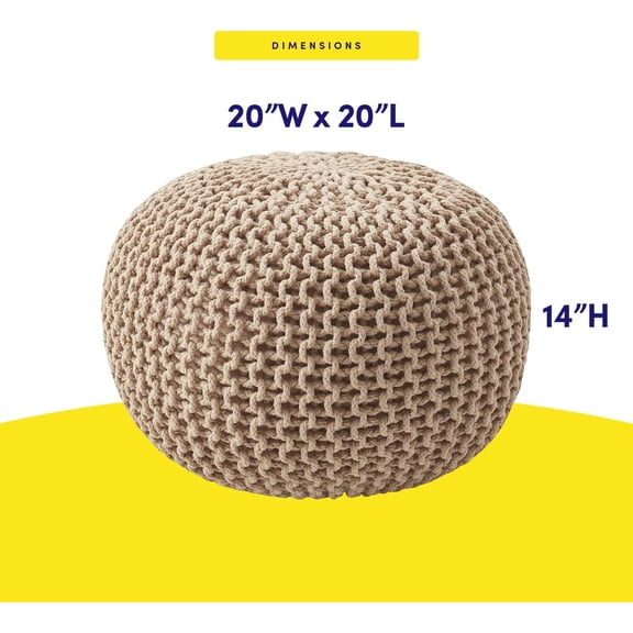 Pouf Ottoman Foot Rest - 20 Inch Round Cotton Floor Chair with EPS Bead Filling for Living Room Bedroom