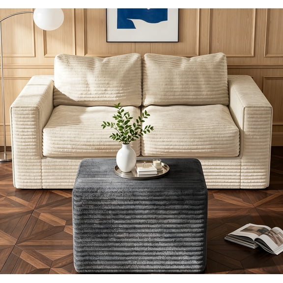 Pouf Ottoman Foot Rest, Square Bean Bag Ottoman Coffee Table for Living Room, Grey