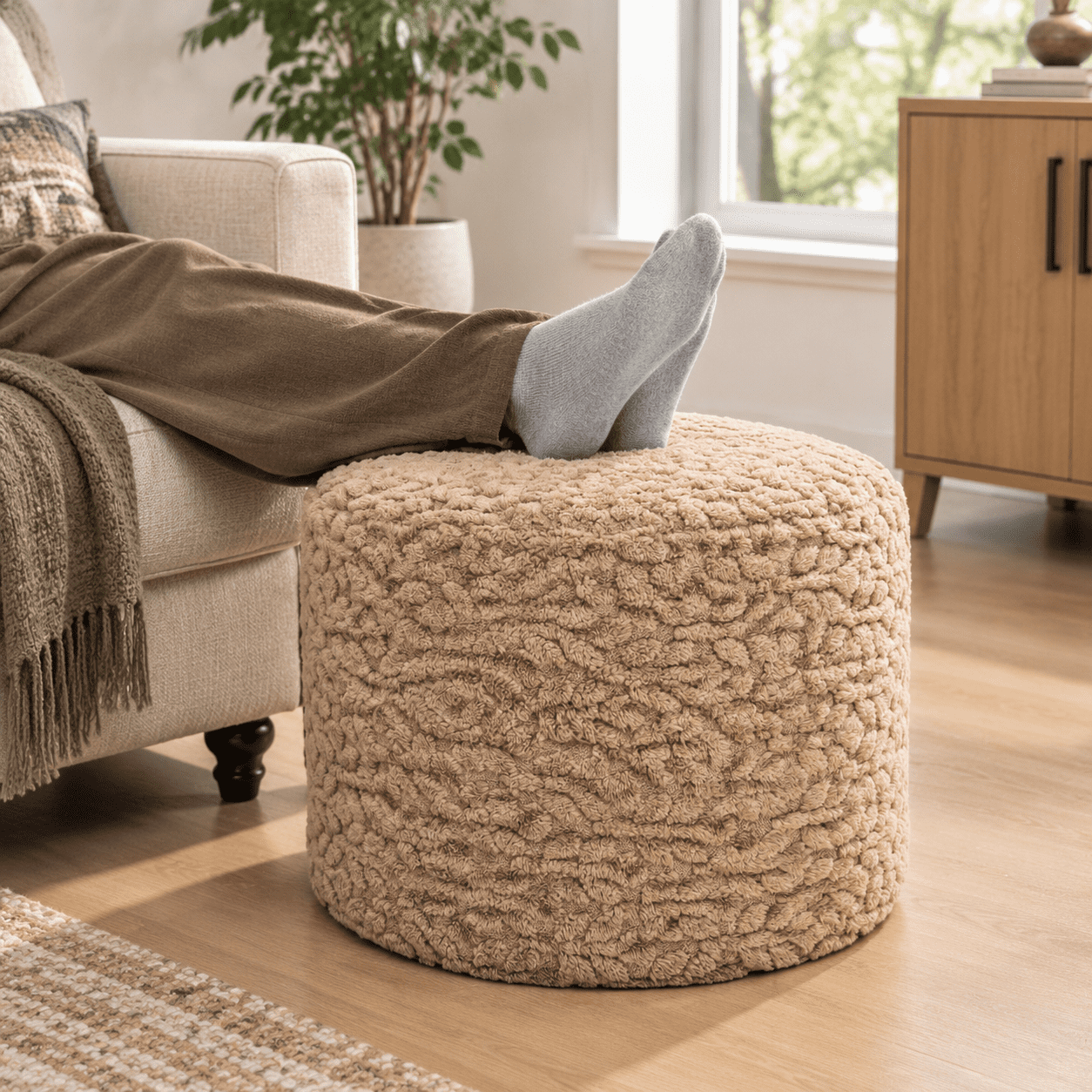 Pouf Ottoman Footstool 20x14in Couch Footrest Caramel - Walmart.com
