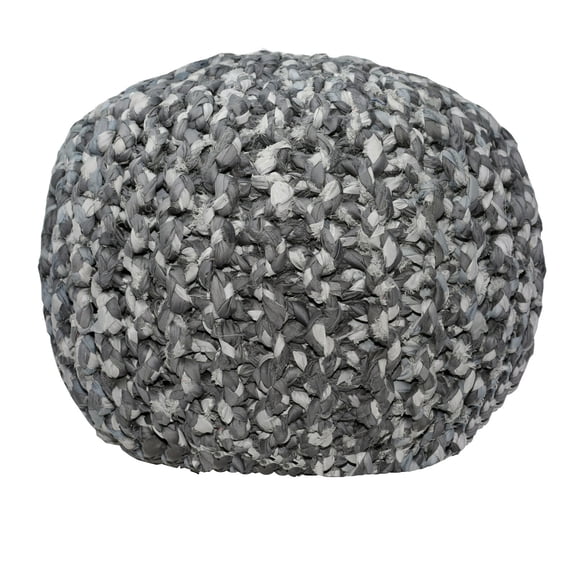 Pouf Ottoman Grey Large Round Hand Knitted Cotton Braided Floor chair Footstool