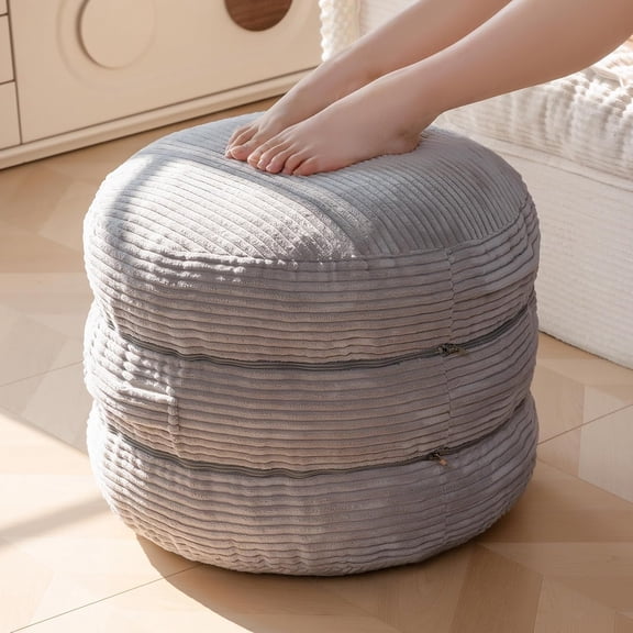 Pouf Ottoman Separate Into 3 Floor Cushions Stuffed Round Modern Foam Filled Foot Rest Poufs 20 X 18 Inches Modular Ottomans for Living Room Chair Decorative Stool, Grey