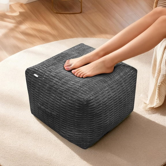 Pouf Ottoman, Soft Corduroy Pouf, Poofy Ottoman Foot Rest，Poufs for Adults, Poofs & Ottomans Furniture, Floor Poof-Chair for Living Room & Bedroom(1PC, Dark Grey, 26"×26"×16")