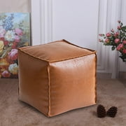 Pouf, Leather Ottoman Square, Storage Footstool, Faux Leather Unstuffed Cover, Floor Cushion for Living Room, 1 Count