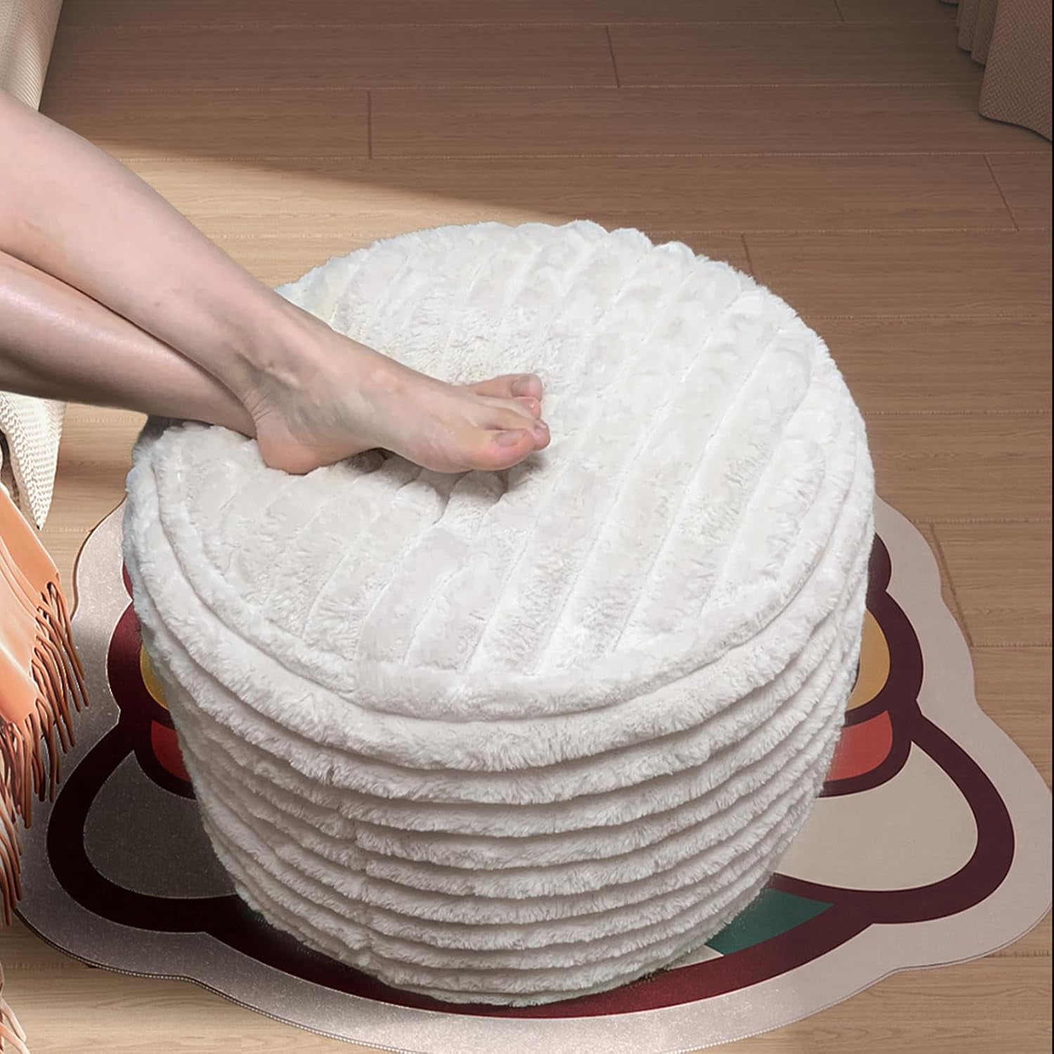 Pouf Ottoman Stuffed Round for Foot Rest, Faux Fur Poufs with Foam ...