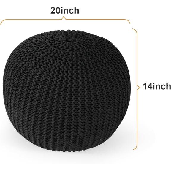Pouf Ottoman Stuffed Round Modern Foam Filled Foot Rest Poufs for Living Room Chair Decorative 20 X 14 Inches Boho Relax Stool for Wedding Christmas Party, (Black, 20 Inch)