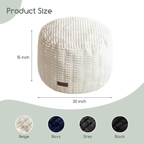 Pouf Ottoman Stuffed Round Modern Foam Filled Foot Rest Poufs for Living Room Chair Decorative 20 X 15 Inches Boho Relax Stool for Wedding Christmas Party, Beige
