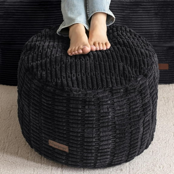 Pouf Ottoman Stuffed Round Modern Foam Filled Foot Rest Poufs for Living Room Chair Decorative 20 X 15 Inches Boho Relax Stool for Wedding Christmas Party, Black