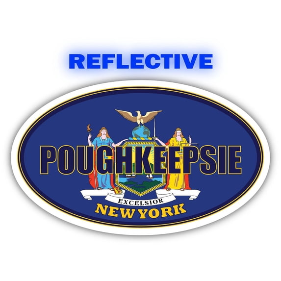 Poughkeepsie City New York State Flag | NY Flag Dutchess County Oval State Colors Reflective Sticker Car Decal 3x5 inches