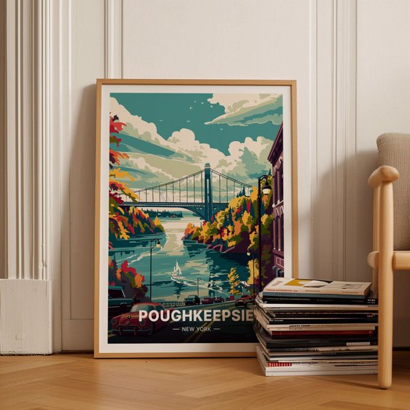 Poughkeepsie Travel Poster, New York State Art, Home Decor, Art Lover Gift, Travel Theme Decor Wall Art, Modern Wall Decor, 8x12 UNFRAMED