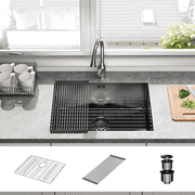 Poukaran 24 Inch Undermount Kitchen Sink 24x18x9 18 Gauge Nano Black Deep Single Bowl Stainless Steel Kitchen Sink with Accessories for Workstation, RV, Prep Kitchen, and Bar Sink