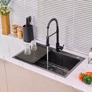 Poukaran Top-mount Kitchen Sinks,33X22 Inch Drop in Black Single Bowl,9 Inch Deep Handmade Overmount Kitchen Sink, T304 Stainless Steel Nano Black Workstation Sink and Faucet with Accessories