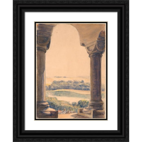 Poul Simon Christiansen 14x18 Black Ornate Wood Framed Double Matted Museum Art Print Titled - View from Viborg Cathedral Southern Tower (1906)