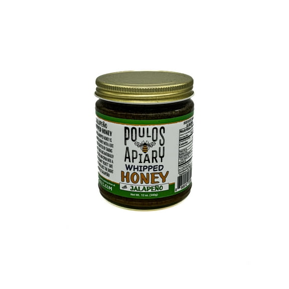 Poulos Apiary Whipped Honey with Jalapeno, 100% Raw & Unfiltered Honey, 12oz.