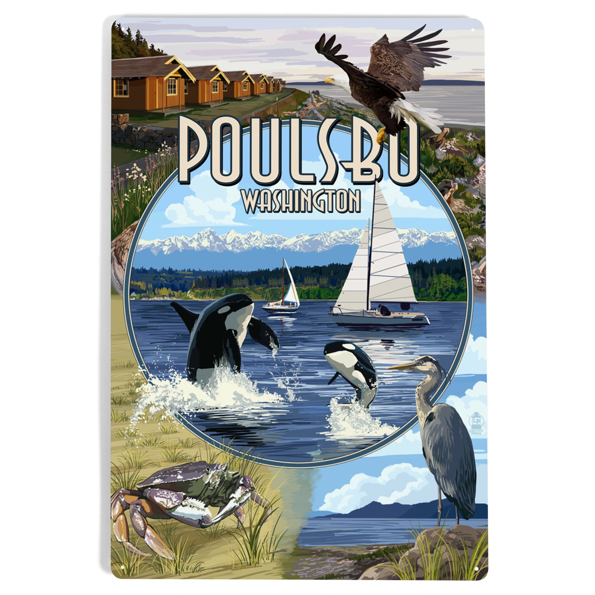Poulsbo, Washington, Montage Scenes (12x18 Aluminum Art, Indoor Outdoor