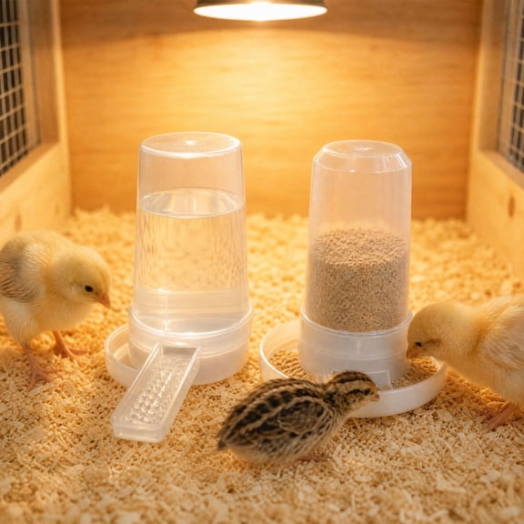 Poultry Automatic Water Feeder Shallow Trough Tip-Proof Base for Quail Chick Cage Indoor 2-Piece