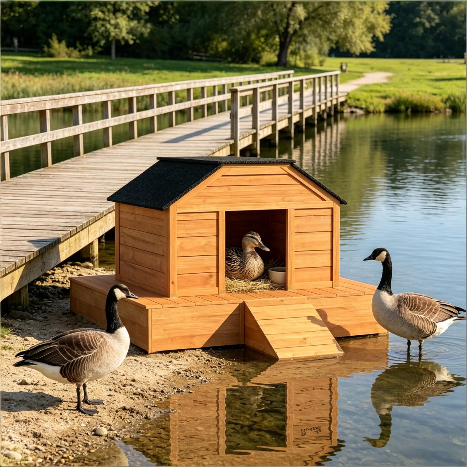 Poultry Cage with Dual Doors, Duck Coop Outdoor Duck House Pet House