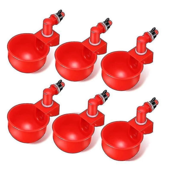 Poultry Drinking Bowl, Leakproof Design, Easy Installation, High-Quality Pvc Material, Convenient Bucket Connection For Poultry, Chicken, Ducks, Turkeys, Birds, 6Pcs Red